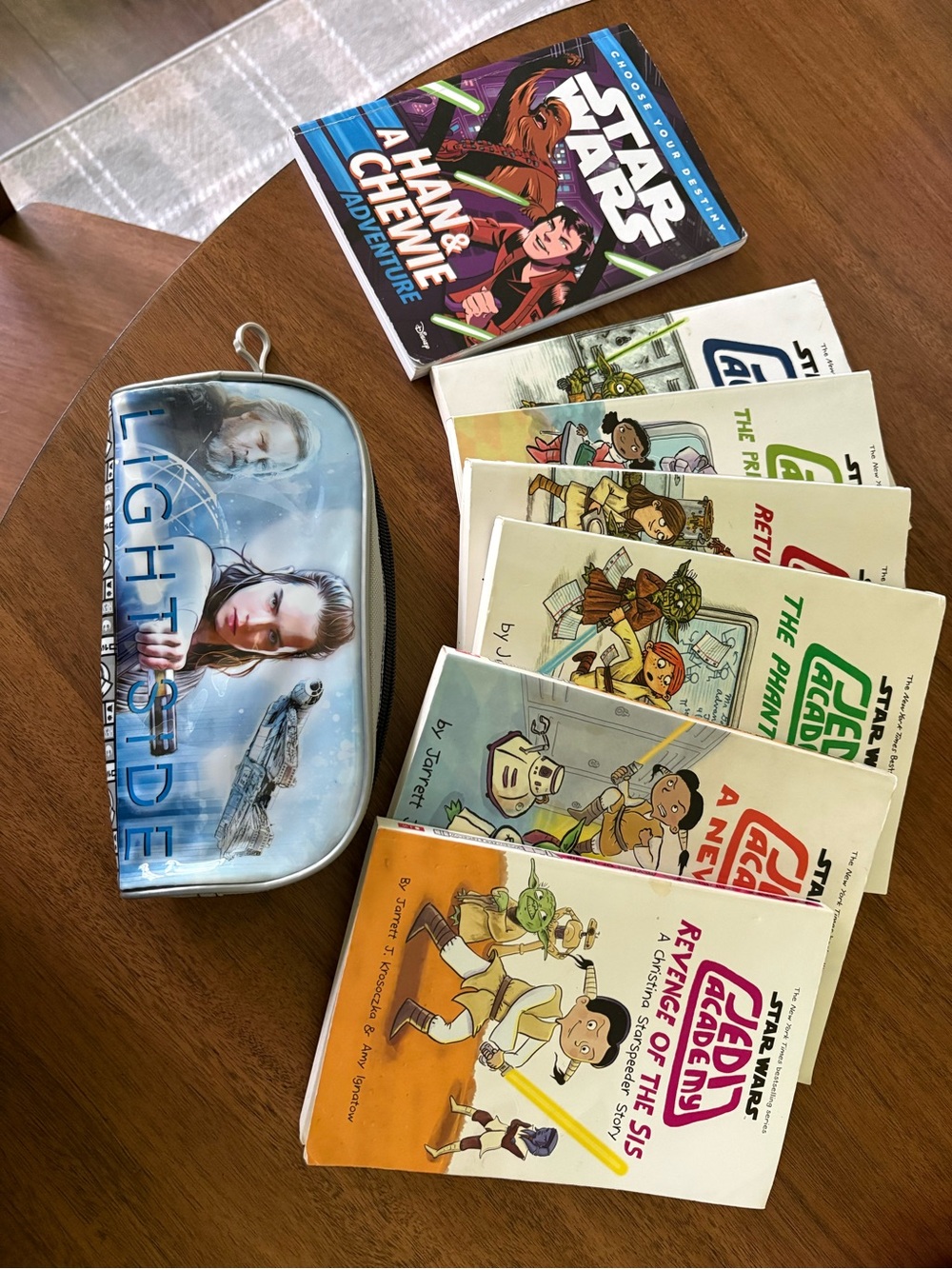 Kids Chapter Book Lot Star Wats Jedi Academy Set and Pencil Pouch